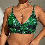 Swim Lushore Top de traje de bano tipo cami con estampado de plantas para vacaciones en la playa de talla grande
