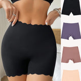 4 piezas de shorts de mujer de cintura alta con decoracion de borde festoneado comodos y elasticos para uso casual