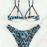 NEW Conjunto de bikini con estampado de leopardo y copa push-up para mujeres