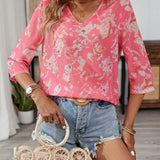 VCAY Camisa informal con estampado floral y cuello en V para el verano