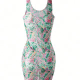 Swim Vcay Enterizo estampado floral de estilo veraniego para mujer con cordon ajustable y top sin mangas para cubrir