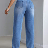 SXY Jeans de cinturon trenzado a rayas desgastados y de moda