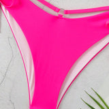VCAY Conjunto de bikini bandeau unicolor para mujeres con arrugas y tirantes para hombros desmontables, perfecto para vacaciones