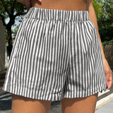 EZwear Pantalones cortos anchos de pierna ancha de cintura elastica con diseno de rayas para el verano