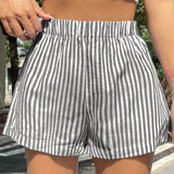 EZwear Pantalones cortos anchos de pierna ancha de cintura elastica con diseno de rayas para el verano