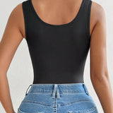 Essnce Mujer casual y vacacional body sin mangas de ajuste ajustado estilo bloque de color negro y rosa con cuello redondo