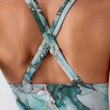 VCAY Conjunto de trajes de bano tankinis de verano para mujer con blusa estampada de cuello en V y Bottom unicolor en forma de triangulo