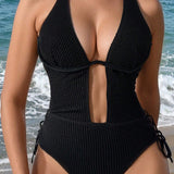 Swim Chicsea Traje de bano de una sola pieza para mujer de unicolor con diseno de huecos, perfecto para llevar en playas y piscinas en el verano