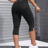 EZwear Jeans de mezclilla informales para mujer con cintura alta, dobladillo dividido y longitud 3/4 para uso diario