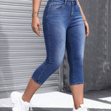 EZwear Jeans ajustados simples de longitud 3/4 para uso diario de mujer