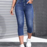 EZwear Jeans ajustados simples de longitud 3/4 para uso diario de mujer