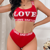 Conjunto de Brasier deportivo y panty sexy con diseno sin espalda e impresion de letra "LOVE"