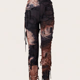 ICON Conjunto de top tubo y pantalon largo asimetrico de red con estampado tie-dye para mujer, sexy y de verano