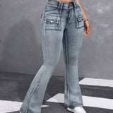 EZwear Jeans acampanados y elegantes para mujer con diseno de bolsillo