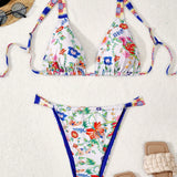 Swim Vcay Conjunto de bikini de triangulo halter y estampado floral de talla grande con braguitas