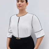 BIZwear Camisa de a grande para mujer con bloqueo de colores blanco y negro, sencilla para uso diario, casual/negocios/trabajo