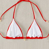 Swim Parte superior de bikini halter de unicolor para mujer con decoracion de concha para el verano