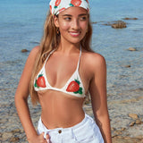 Swim Mod Conjunto de diadema y sosten con tierno diseno de fresas en 2 piezas, verano de playa