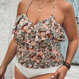 Body con tirantes, volantes y estampado floral pequeno para mujeres de a grande, ideal para vacaciones de verano