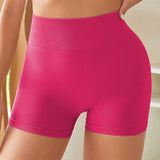 Pantalones cortos de talla grande con cintura alta, unicolor y ajuste atletico delgado.