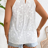 Blusa de verano para mujer de a grande con dee de pegatina de flores sin mangas y cuello halter de unicolor