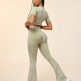 Yoga Sxy Conjunto deportivo para mujer de unicolor con mangas cortas huecas para uso diario y pantalones largos