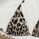 Swim Vcay Bikini de estampado de leopardo con corbata en el cuello halter para mujer, para una sexi vacacion en la playa