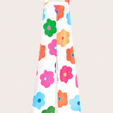 VCAY Mono sin mangas para mujer con estampado floral grande y pantalones de pierna ancha