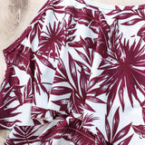 Swim Lushore Conjunto de Tankini con ribete de volantes en capas con estampado de plantas para vacaciones de verano en la playa