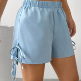 EZwear Shorts de verano casuales para mujer con cordon y abertura lateral de unicolor