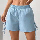 EZwear Shorts de verano casuales para mujer con cordon y abertura lateral de unicolor