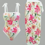 Swim Oasis Vestido de una sola pieza con estampado floral para mujer, conjunto de 2 piezas