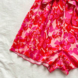 WYWH Vestido rojo rosado con estampado de flores de taforma A de hombro con cintura recogida para vacaciones de verano y dias de campo para mujeres