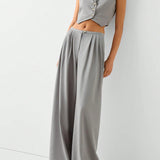 EZwear Conjunto de chaleco gris con cuello descendente y pantalones de traje de cintura baja
