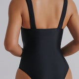 Swim Traje De Bano De Una Sola Pieza Plisado De Color Solido Para Mujer Con Tirantes