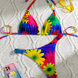 VCAY Conjunto de bikini floral para vacaciones de verano para mujeres de talla grande con cierre de corbata en el cuello y diseno atractivo, traje de bano para vacaciones