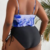 Swim Curve Tankinis con estampado aleatorio de talla grande con estilo de blusa