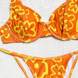 Swim Conjunto de bikini sexy de flores impresas para mujer para vacaciones (impresion aleatoria, con aro)