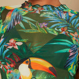 TRVLCHIC Top recortado de punto de verano ajustado, sexy y transparente con estampado de plantas tropicales de malla para mujeres en vacaciones en la playa