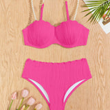 NEW Conjunto de bikini sexy de vacaciones para mujer con decoracion de perlas falsas