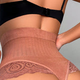 Panties de encaje con parches de cintura alta para mujer, 1 pieza