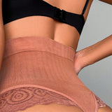 Panties de encaje con parches de cintura alta para mujer, 1 pieza
