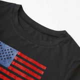 Camiseta de verano para mujer de mangas cortas y cuello redondo con estampado de bandera americana y corte ajustado recortado