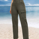 VCAY Jeans de mezclilla rectos para mujer con bolsillos, ropa de trabajo casual