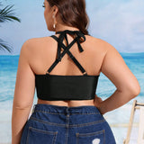 Swim Lushore Top de bikini Halter de malla contrastante para vacaciones de playa de verano para mujeres de talla grande