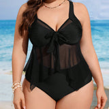 Swim Vcay Bikini de talla grande para mujer con estilo de top negro semi-transparente y holgado de moda