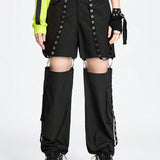 ROMWE Grunge Punk Pantalones de carga para mujer con diseno callejero punk con recortes y decoracion metalica.