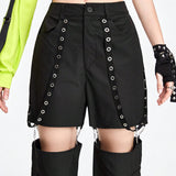 ROMWE Grunge Punk Pantalones de carga para mujer con diseno callejero punk con recortes y decoracion metalica.