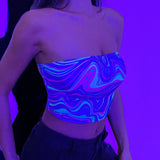 Coolane Top Brasier sin tirantes con estampado fluorescente de ondas de agua