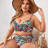 VCAY Conjunto de bikini de dos piezas sexy con impresion total para mujeres de talla grande en vacaciones de playa de verano